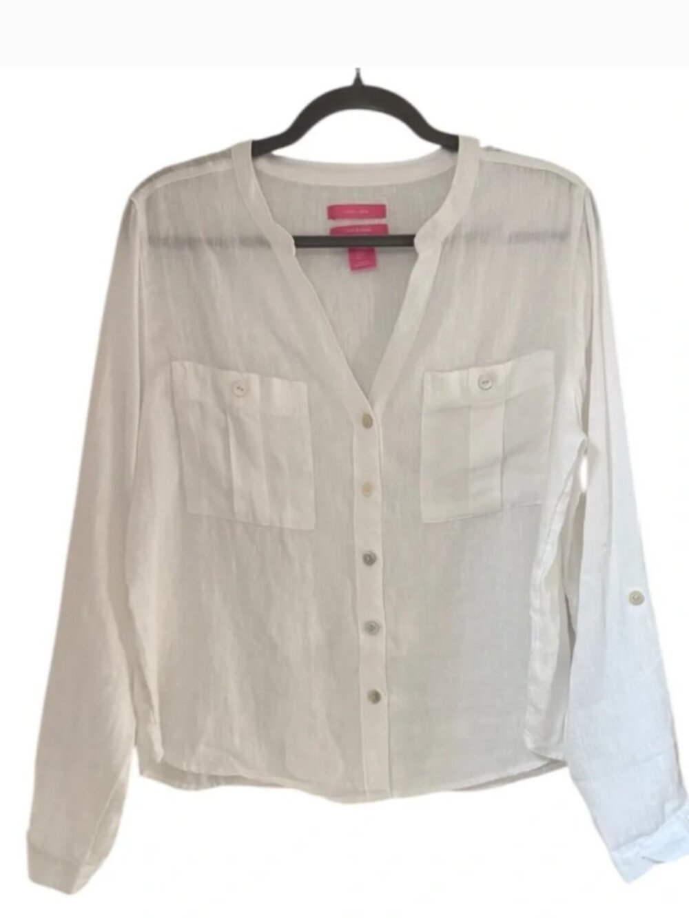 Isaac Mizrahi Linen White Button Down Top - Large